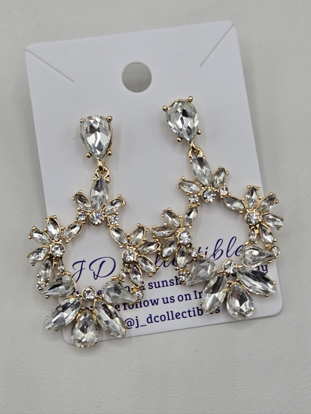 Swarovski Crystal Elements Gold Drop Hoop Earrings 2 inch Floral Wedding Prom